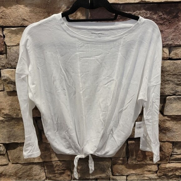 Banana Republic Long Sleeve Relaxed Fit Tie Front Pullover Shirt White Medium - Picture 5 of 8